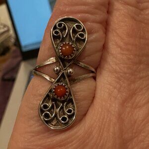 Coral and Sterling Silver Ring NWOT